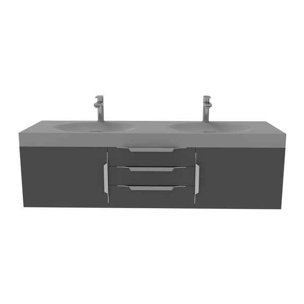 Castello Usa Thames 60-inch Black Vanity Set with Gray Top and Brushed Nickel Handles CB-MC-60BLK-BN-20146-GR - main